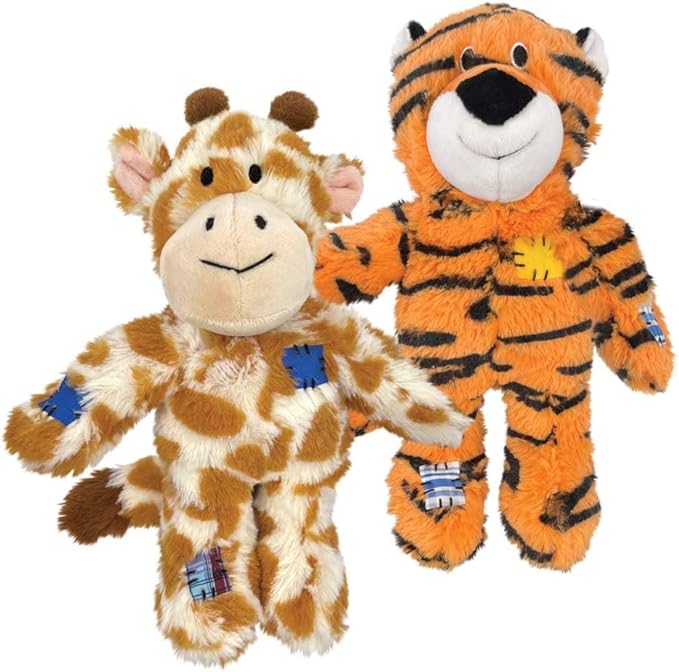 KONG Wild Knots Tiger and Giraffe Combo Dog Toy – Durable Knotted Ropes Inside, Minimal Stuffing for Less Mess – Medium/Large - Bundle