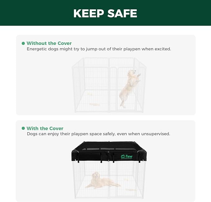 FXW Homeplus Indoor Dog Playpen with Square Mesh Top Cover for Escape Prevention, 40 Inch 8 Panels Heavy Duty Dog Pen for Medium and Large Dogs, Black│Patented