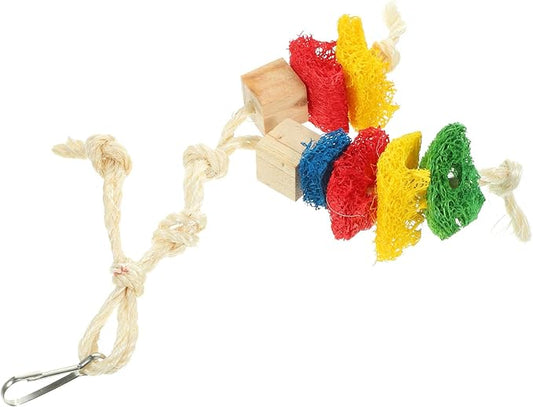 Natural Parrot Chewing with Blocks and Loofah Rope Hanging Bird Cage Accessory for Parrots and Birds Fun Bite to Reduce Boredom and Keep Pets Engaged