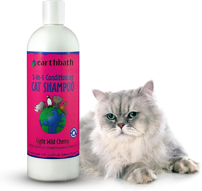 earthbath, Wild Cherry 2-in-1 Cat Conditioning Shampoo - Cruelty Free Cat Shampoo and Conditioner, Made in USA, Gentle, Safe Pet Wash for Kittens - 16 Oz (1 Pack)