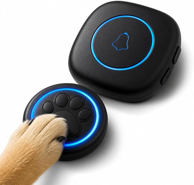 Soft Ring Blk Dog Bells to Go Outside - Wireless Dog Door Bell with 1000ft Range, 60 Melodies, LED, Waterproof Potty Training Bell for Dogs - Dog Door Bells for Potty Training(1 Bell & 1 Receiver)