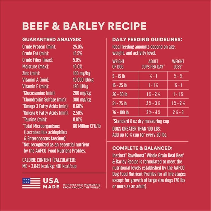 Instinct RawBoost, Natural Dry Dog Food with Freeze-Dried Pieces, Whole Grain Recipe - Real Beef & Barley, 3.5 lb. Bag
