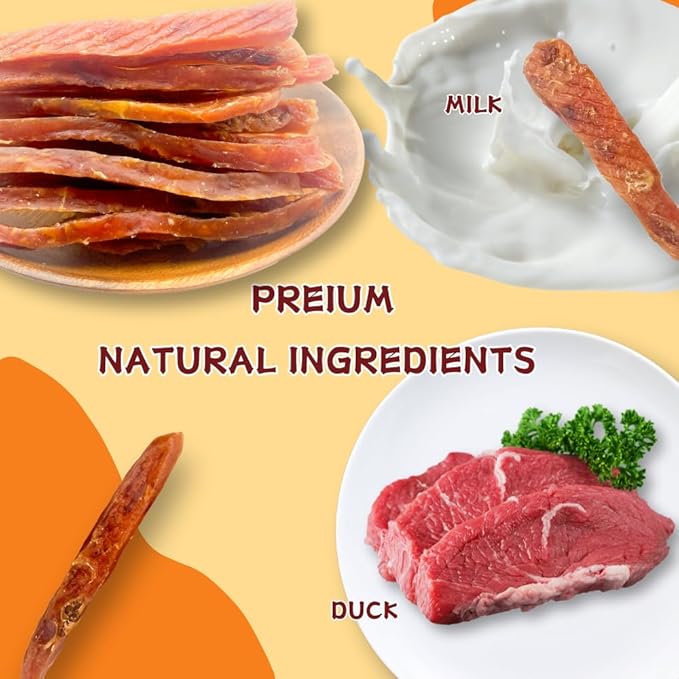 Creamy Duck & Milk Jerky, Irresistible Novel Protein Dog Treats, Calcium-Rich Tender Chews for Strong Bones & Sensitive Dogs (Duck,2 Pack x 10.58 Ounce(Pack of 2))