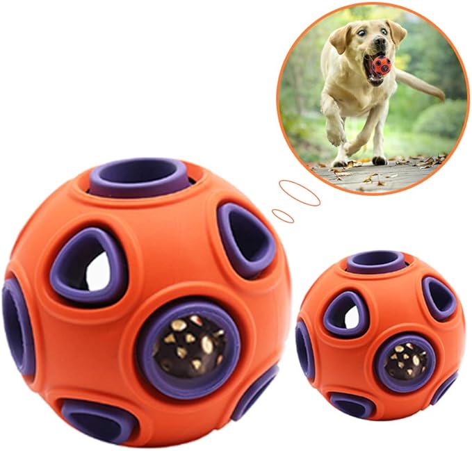 WishLotus Dog Ball Toy, Dog Interactive Toy with Ring Bell Squeak Toys Dogs Rubber Bouncy Balls Pet Exercise Game Puzzle Balls to Increase IQ Search & Catch Bite Resistant Chewing Toy