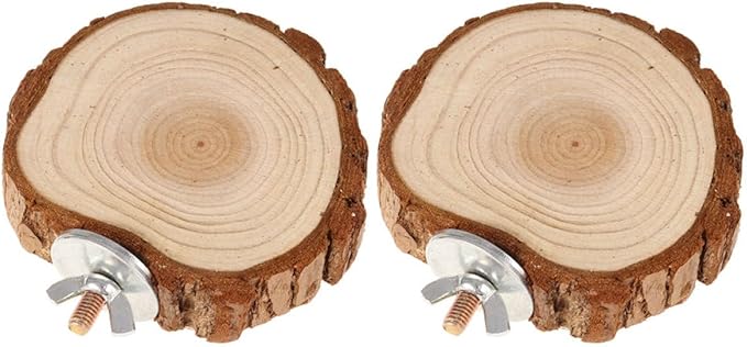 Balacoo 2pcs Wooden Pet Cage Platforms for Hamsters and Guinea Pigs, Natural Wood Perches 8-10cm, Bird Cage Play Stands Suitable for Parrots