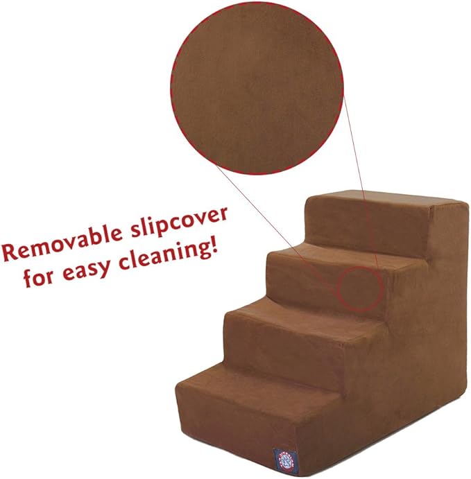 Majestic Pet 4 Step Portable Dog Stairs for Small Dogs to get on Bed Supports 25 lbs or Less – Dog Steps for High Bed with Machine Washable Cover – Pet Stairs for Cats Suede Rust