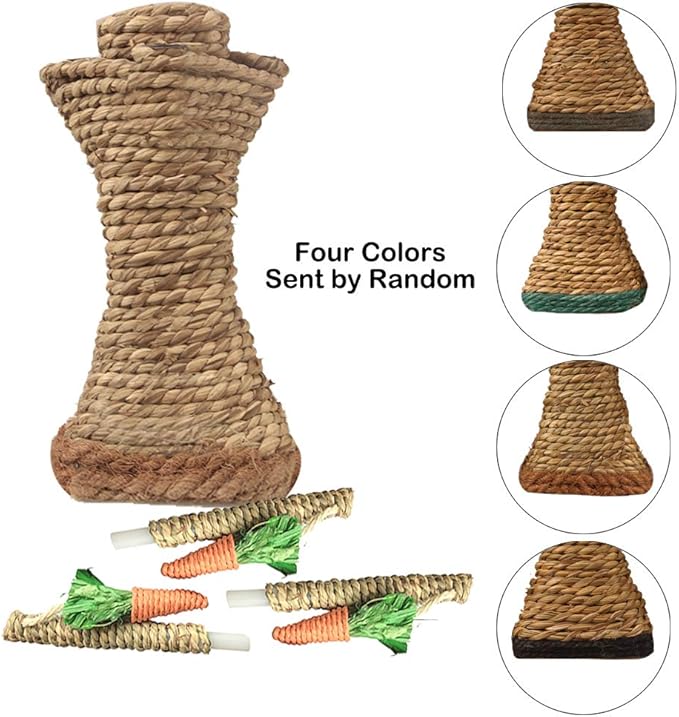 Bunny Chew Toys, Rabbit Scratching Climbing Tree with Carrot Shaped Toy, Handwoven Seagrass Chew Toy for Rabbits, Cats, Hamsters, Gerbils Teeth Grinding