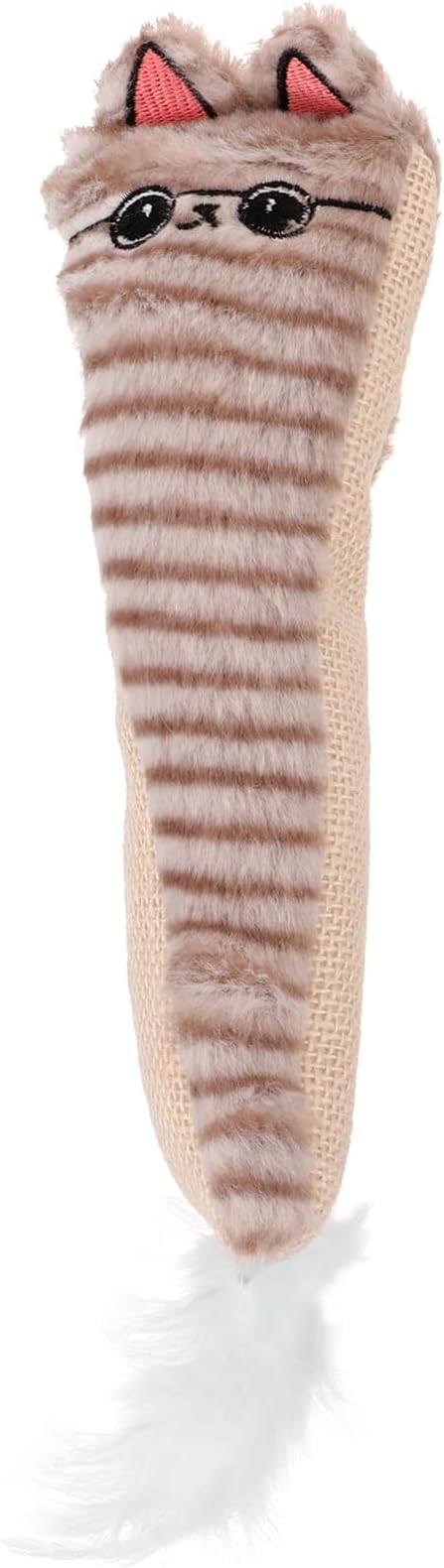 Mikikit Plush Catnip Cat Teething with Crinkle Paper Interactive Indoor Kitten Chew Soft Gray Cartoon Cat Shape and Kittens