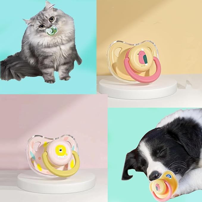 Cats Dog Soft Silicone Pacifier Small Pet Pacifier Chew Toy Pet Chew Toy Animal Accessories Decoration (Yellow+Pink)