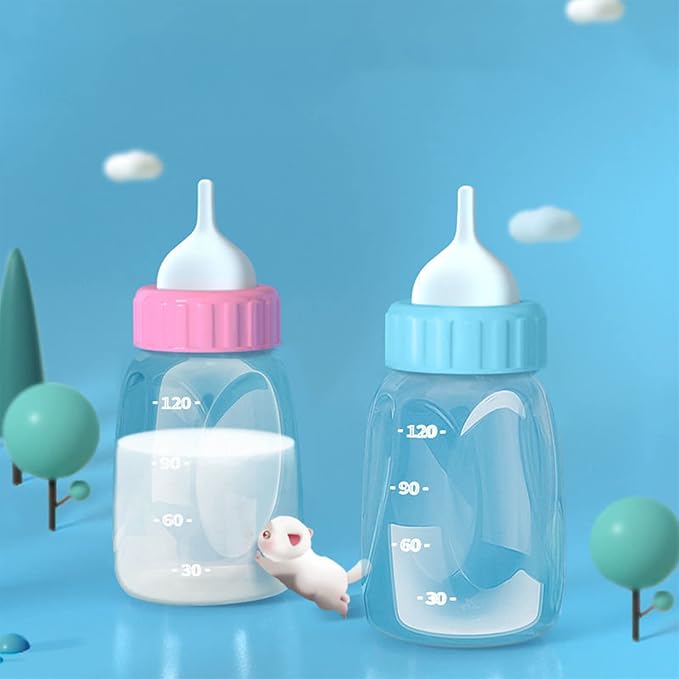 Pet Feeding Bottle Kit - 4 Oz Milk Water Dispenser - Nipple Brush Set - Suitable for Kittens, Puppies, Small Dogs - Leak Proof, Silicone Materials