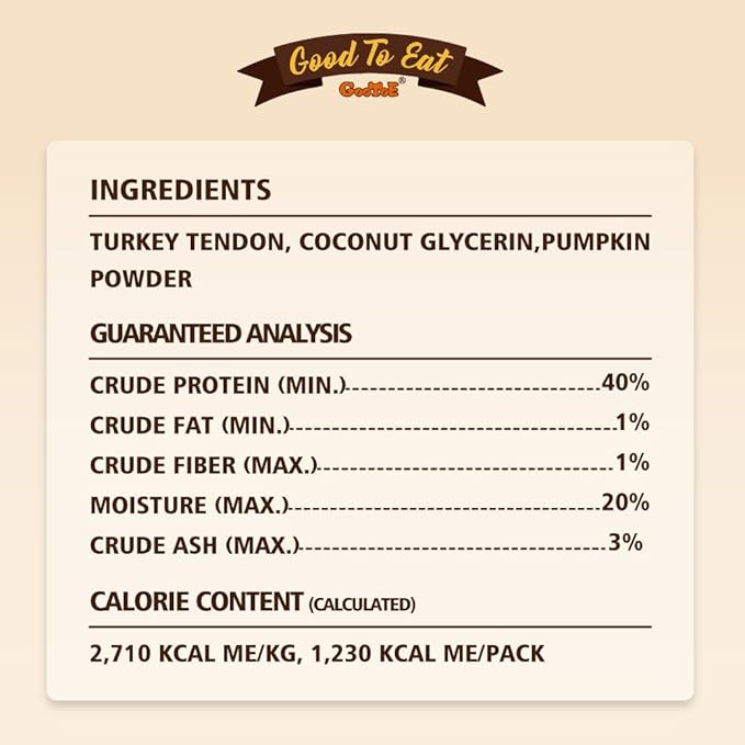 Gootoe Soft Turkey Tendon Strip with Pumpkin 1 lb, Natural Chewy Snack, USA-Sourced Turkey Tendon, Premium Training Chew, Ideal for Small & Senior Dogs, Jumbo Pack