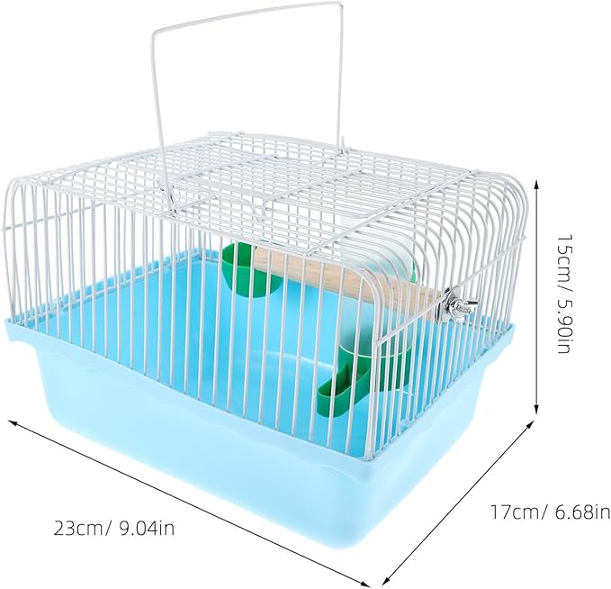 BESPORTBLE Portable Small Metal Parrot Bird Cage with Wood Perch, Food Box, and Water Dispenser, Travel Carrier for Parakeets and Lovebirds, Blue Mini Bird Cage for Outdoor Use