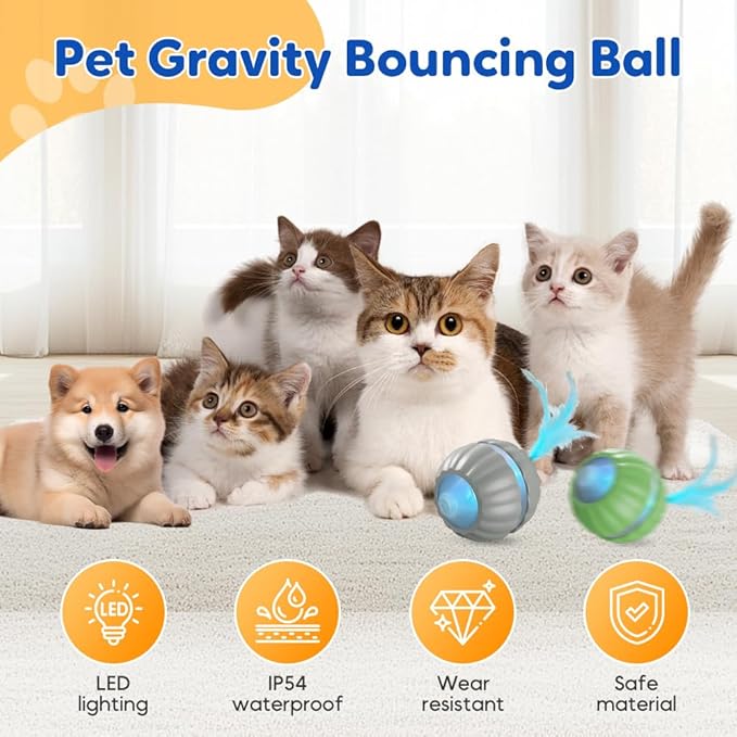 Interactive Rolling Cat Dog Ball Toy, Smart Automatic Moving Cat Toys for Indoor Cats, Self-Rolling Interactive Cat Toy Ball for Kittens & Small Dogs, Fun Gifts for People Who Love Cats (Mint)