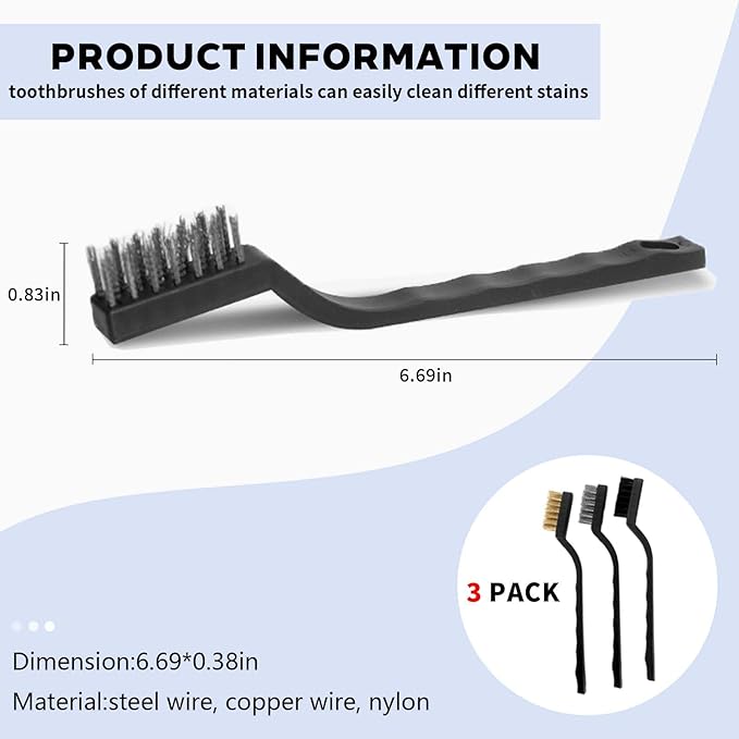3PCS Bird Cage Cleaning Brush Set Copper,Nylon & StainlessSteel Brushes for ParrotCages,Kennels,Perches and More