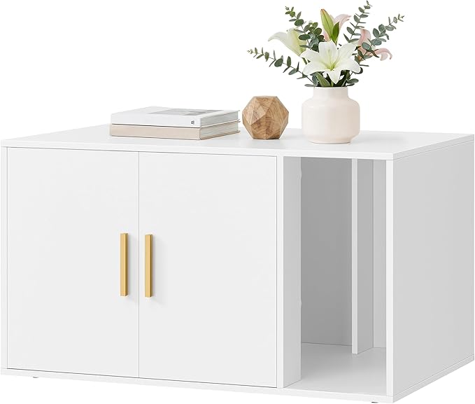 Feandrea Cat Litter Box Enclosure, Modern Hidden Litter Box Furniture, Front Entry, Double Doors, Indoor Pet House, Living Room Side End Table, 31.5 x 19.7 x 17.7 Inches, Cloud White UPCL020WB01S