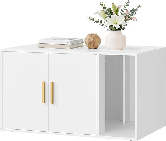 Feandrea Cat Litter Box Enclosure, Modern Hidden Litter Box Furniture, Front Entry, Double Doors, Indoor Pet House, Living Room Side End Table, 31.5 x 19.7 x 17.7 Inches, Cloud White UPCL020WB01S