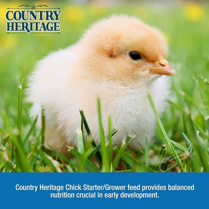 Country Heritage Chick Starter Grower Feed 50lbs - Non-Medicated Complete Nutrition Crumble for Baby Chickens Turkeys Ducks Geese, 18% Protein