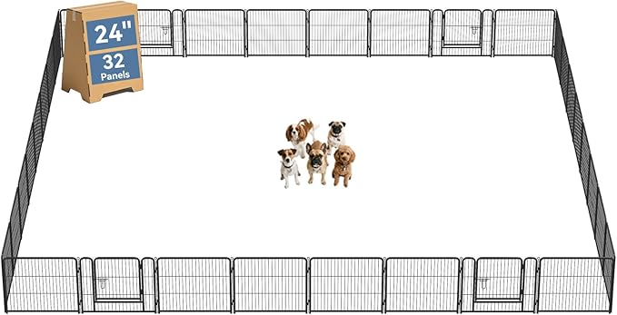 DUMOS Dog Playpen Indoor, Metal 24 Inch 32 Panels Foldable Pet Fence with Door, Outdoor Small Medium Large Dog Puppy Portable Exercise Play Pen for RV Camping, Trips, Play Yard