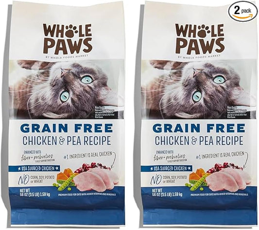 Whole Paws, Grain-Free Dry Cat Food, Chicken & Pea Recipe, Enhanced with Fiber & Prebiotics, 3.5 lb (Pack of 2)