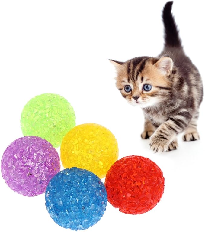 5 Pcs Cat Toy Bell Crystal Ball Sound Pet Game Kitten Plastic Interactive Rattle toys for indoor cats balls with bells teaser, Random, As the pictures