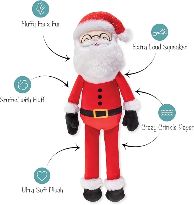 Fringe Studio Pet Toy, to The Chimneys! Santa Plush Dog Toy, PetShop Collection (314633)