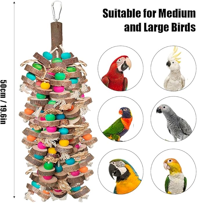 Extra Large Bird Parrot Toys- 19.7 inch Multicolored Natural Wooden Block Parrot Chewing Toy Suggested for Macaws cokatoos, African Grey and a Variety of Amazon Parrots. (Large Size)