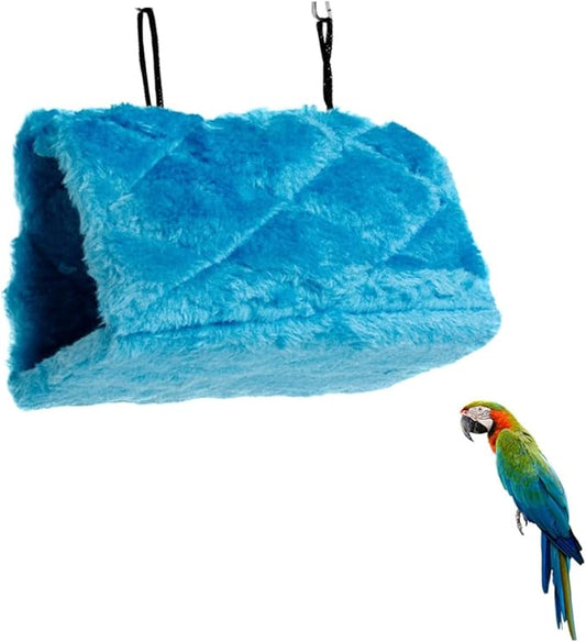 BESPORTBLE Plush Parrot Hammock Bed Cozy Snuggle Cave for Birds Soft Hideaway with for Exercise and Comfort for Parakeets and Lovebirds Blue