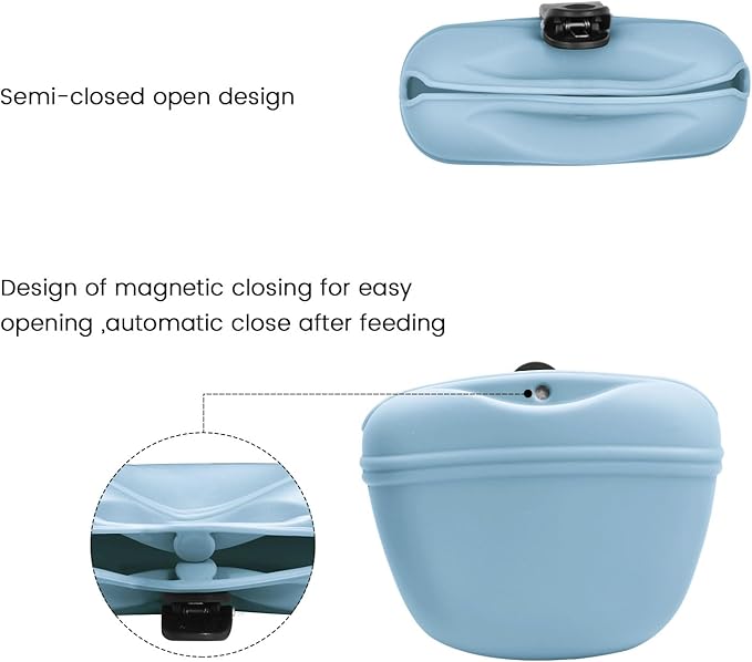 AUDWUD Silicone Dog Treat Pouch,With Dog Training Clicker,Clip on Portable Training Container,Convenient Magnetic Buckle Closing and Upgraded Waist Clip for Enhanced Stability