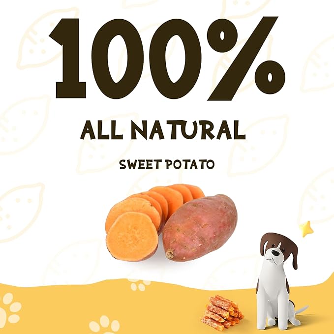 Dog Treats Chews, Chicken Wrapped Sweet Potato Strips, Gluten & Grain Free Dog Snacks for Training Rewards 10.6 oz
