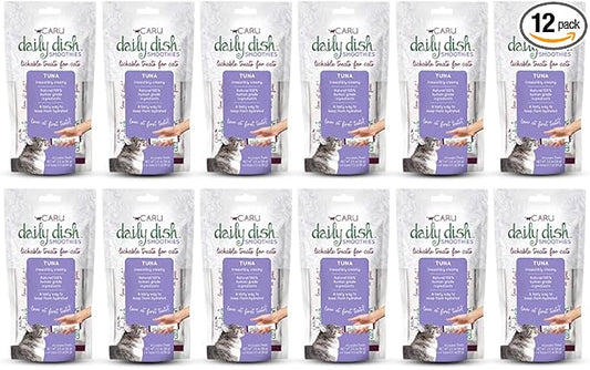 Caru - Daily Dish Smoothies - Lickable Tuna Cat Treat or Pet Food Topper - .5oz Tubes - 4 Tubes per Pack - 12 Pack