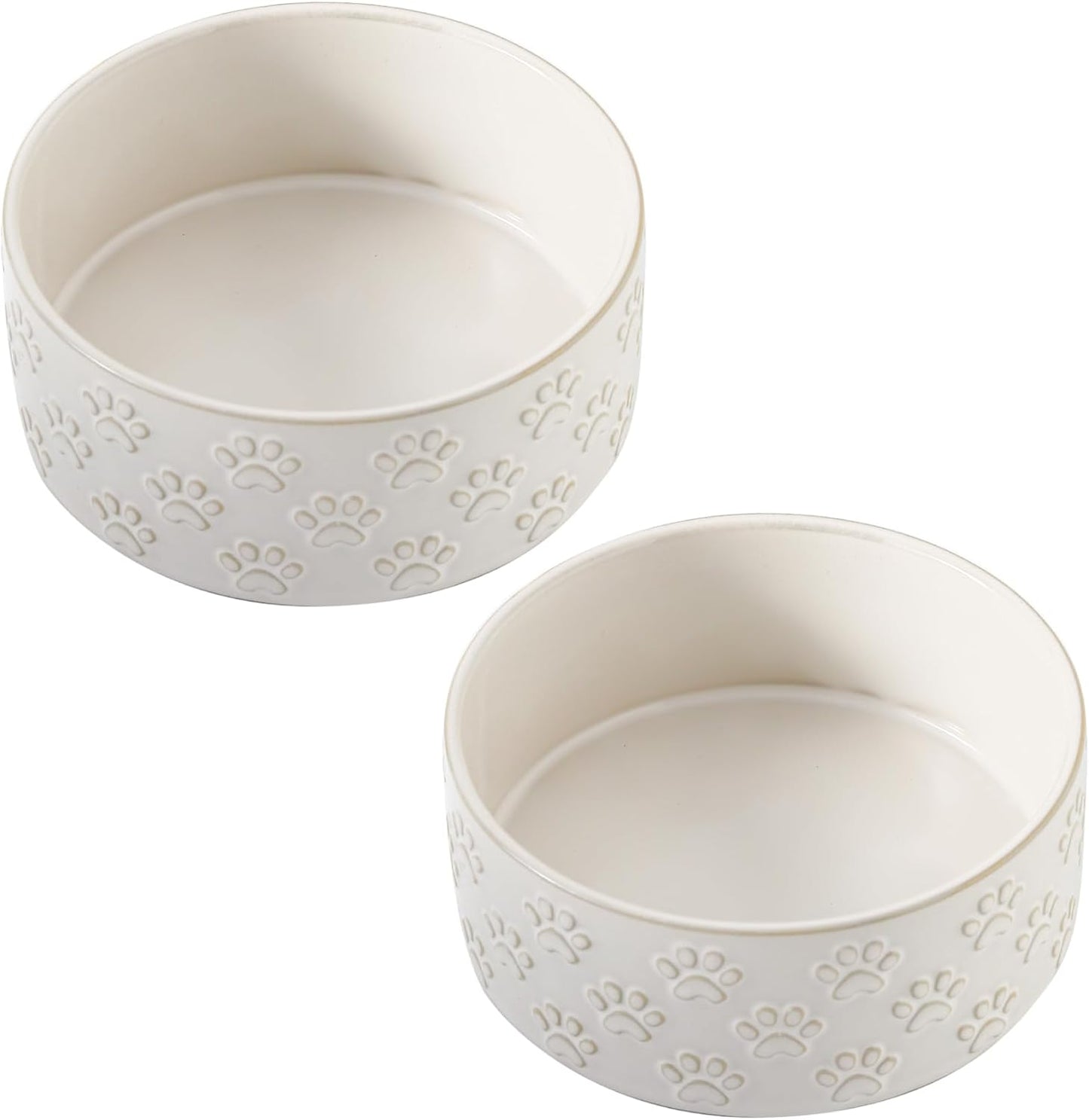 UBEE Ceramic Dog Bowl Set of 2, 5.1 inch Dog Dish Food Bowl with Paw Pattern, Pet Food Water Dish Feeding for Small Dogs and Large Cat, White