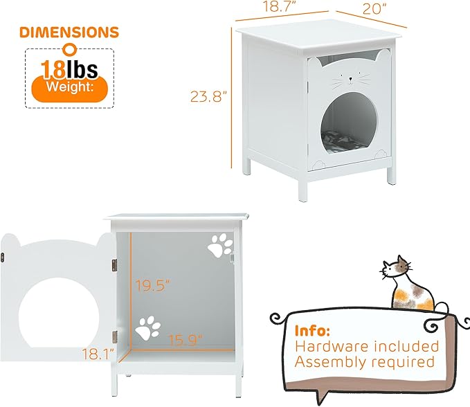 IDEALHOUSE Cat Litter Box Enclosure - Cat House & Side Table | Hooded Hidden Pet Box | Cats Furniture Cabinet | Pet Crate | Cat House Night Stand for a Cozy Home, Pet Cabinet Side Table for Cats