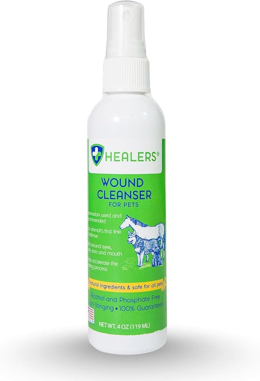 Healers Wound Cleanser for Dogs, Cats & Pets - Natural HOCl No-Rinse Spray for Cuts, Burns, Hot Spots & Skin Irritations - All Animal Wound Relief Skin Care (4oz)