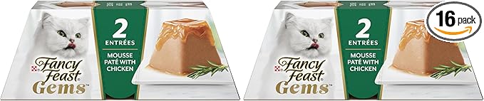 Fancy Feast Gems Pate Cat Food Mousse with Chicken and a Halo of Savory Gravy Cat Food - 4 oz. Boxes,(Pack of 16)