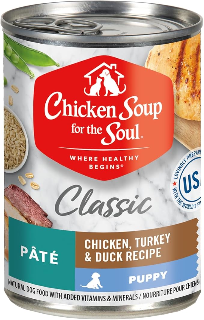 Chicken Soup for The Soul All Natural Premium Wet Puppy Food, Real Meat First Ingredient, No by-Products, Artificial Colors, Flavors or Preservatives, Chicken, Turkey & Duck Pate, 13oz (Pack of 12)