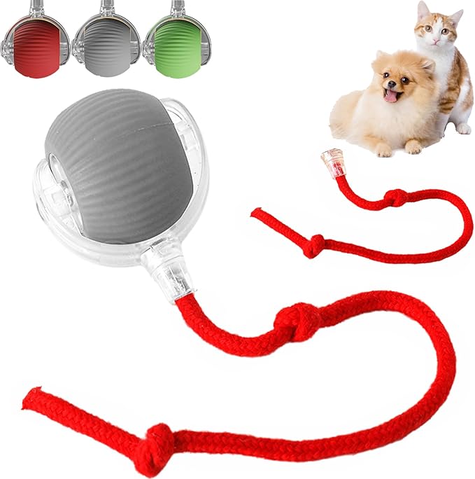 Interactive Electric Dog Ball Toy - Smart Automatic Rolling Cat Toy With Replacement Rope for Indoor Pets (Grey)