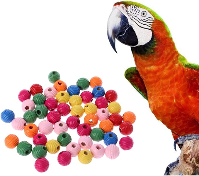 50 Pcs Colorful Wooden Beads for Craft Jewelry Making Bird Educational Toy Chewing Toys Accessories Bird Cage