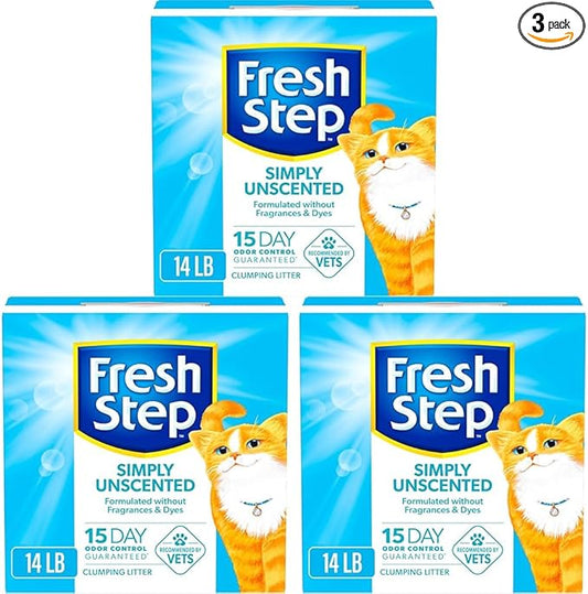 Fresh Step Simply Unscented Clumping Litter,Fresh Step Unscented Cat Litter with Activated Charcoal Technology,14 lb. Box,(Pack of 3)