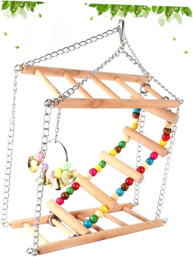 Milisten Wooden Parrot Ladder Swing with Iron Chain PET Hanging Toy for Parrots Hamsters and Small Birds Climbing Accessories for Bird Cages Enriching Plaything for Interactive Play