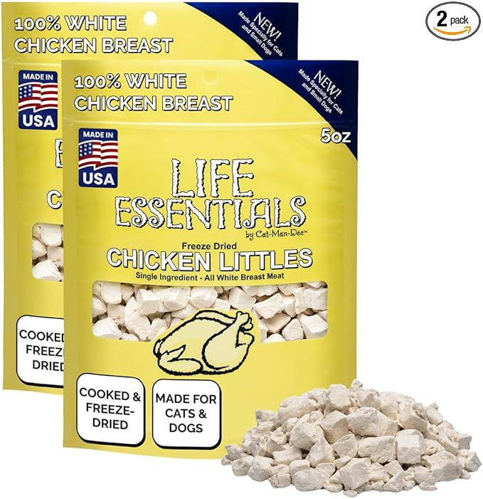 Life Essentials by Cat-Man-Doo | Chicken Littles - 2 Pack of 5oz Bags | Freeze Dried Chicken Cat & Dog Treats | Healthy, Single Ingredient, Training Treats, High Protein
