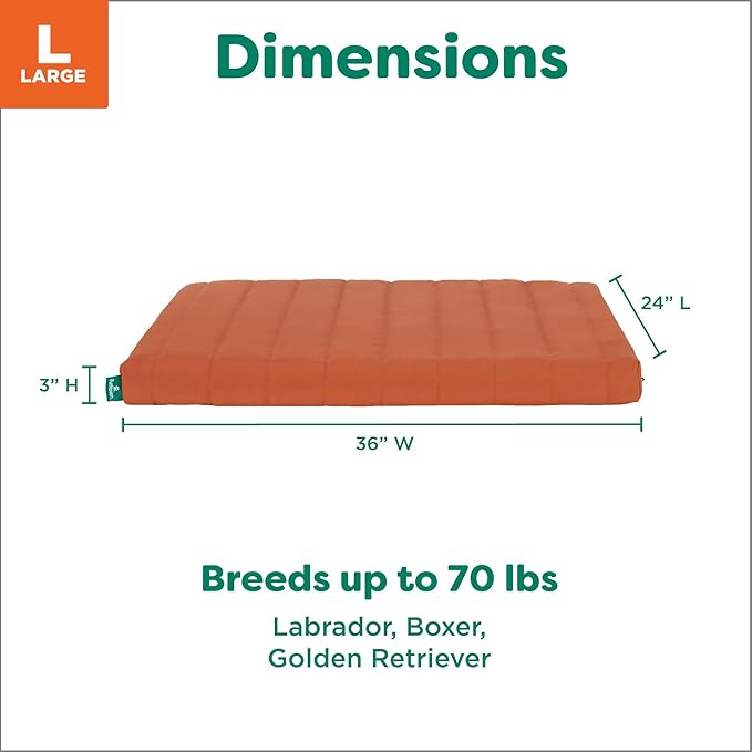 Furhaven Orthopedic Dog Bed – Puffy Quilted Foam Mattress with Removable Washable Cover, Soft & Supportive for Kennels & Crates - Large, Rust