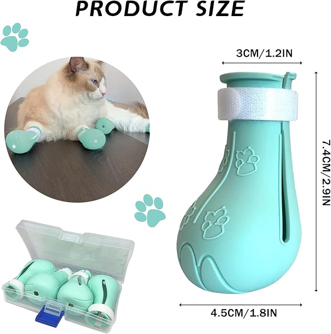 Cat Claw Covers - Anti-Scratch Shoes, Adjustable Silicone Paw Protectors for Grooming & Bathing, Prevents Scratching (Green)