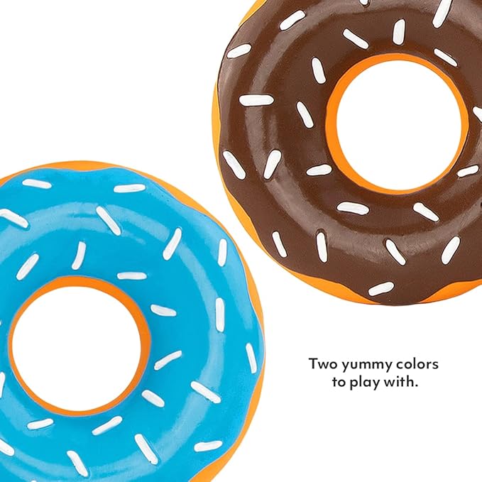 ZippyPaws Latex Donutz, Durable Dog Toy for Interactive Play, No Stuffing - Chocolate & Blueberry (2-Pack)