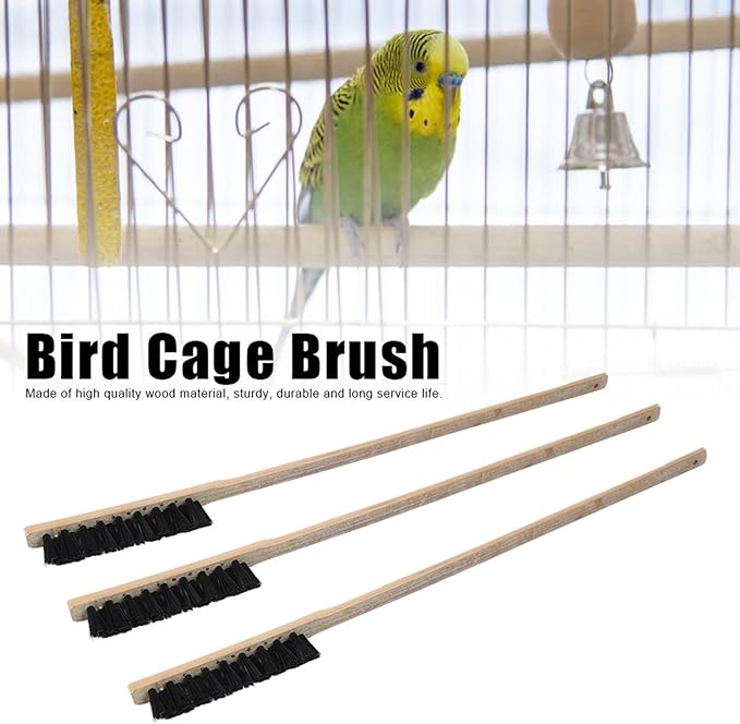 3pcs Bird Cage Cleaner Brush, Wooden Birdcage Brush, Long Handle Bird Cage Brushs Suitable for Routine Maintenance of Various Sized Cage Bodies