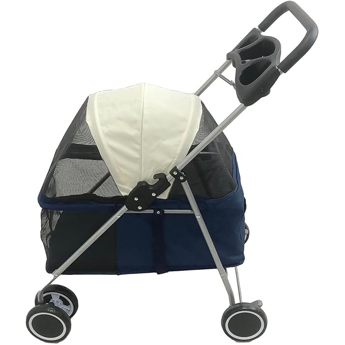 Critter Sitters 4-Wheel Dog Stroller for Small Dogs, Cats, or Rabbits with Scratch Resistant Breathable Mesh Windows, Cup Holders, Lockable Wheels, and Removable Pad, Modern Pet Stroller