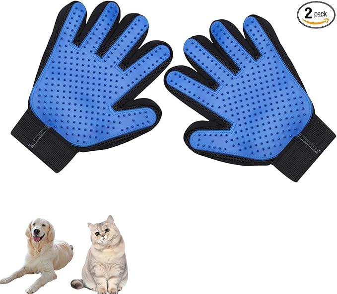 Pet Grooming Gloves (2 Pack) for Dogs & Cats – Deshedding Hair Remover Mitts with Soft Silicone Massage Bristles – Dual-Sided Grooming & Bathing Gloves for Long & Short Hair Pets