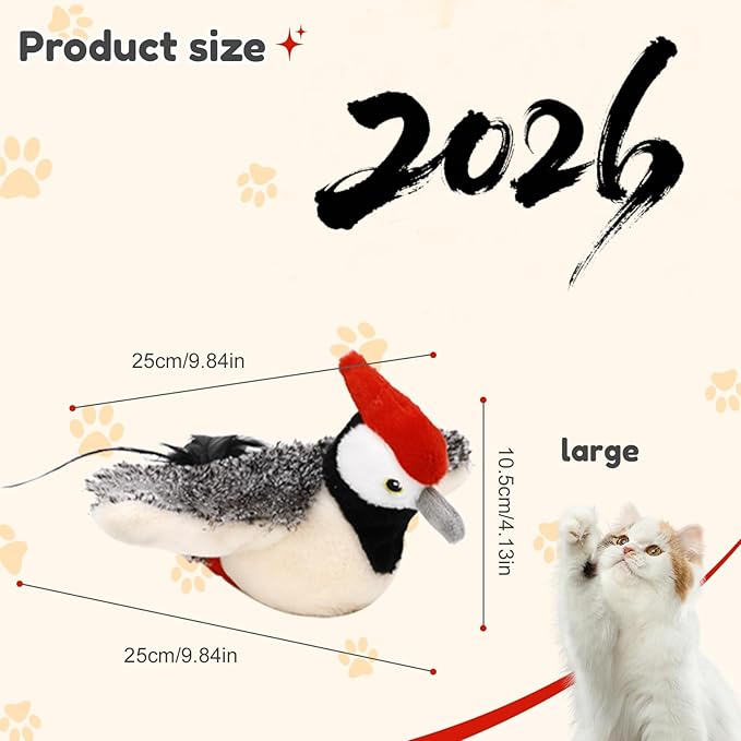 2026 New Chase Cat Toy, Rechargeable Interactive Chirping Bird Cat Toy, Chirping Bird Cat Toy Flapping Wings, Flying Interactive Simulation Electric Cat Toy (Beige)