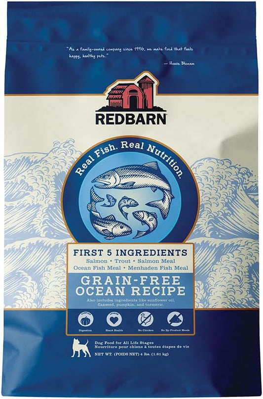 Redbarn Grain-Free Adult Dry Dog Food Kibble - Ocean Fish Recipe - Made in USA No Chicken Recipe with Functional Ingredients to Support Healthy Heart, Skin, Coat, Immunity & Digestion - 4lb