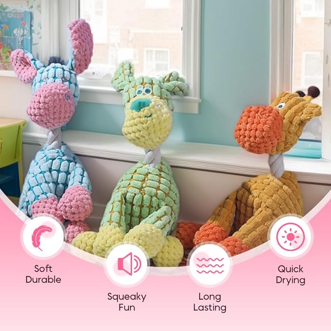 2026 New Dog Toys, Indestructible Plush Dog Toy for Aggressive Chewers, Interactive Squeaky Soft Puppy Chew Toy, Durable Teething Toys for Small Medium Large Dogs (Green)