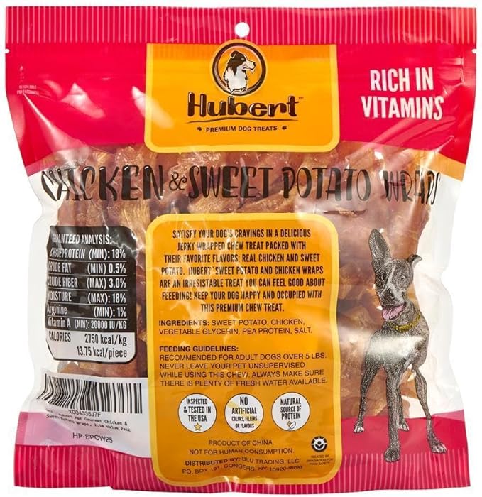 Hubert Pet Gourmet Chicken & Sweet Potato Wrap Dog Treats - Natural, Ideal for Training, USA Inspected & Tested, Suitable 2.5 lbs